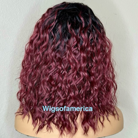 Bob wig Red burgundy wig ombré black side part 14 inches - Picture 4 of 7